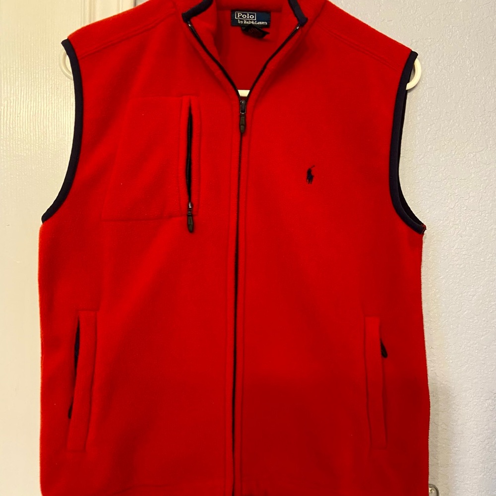 Ralph Lauren Red Fleece Vest with Stand-Up Collar